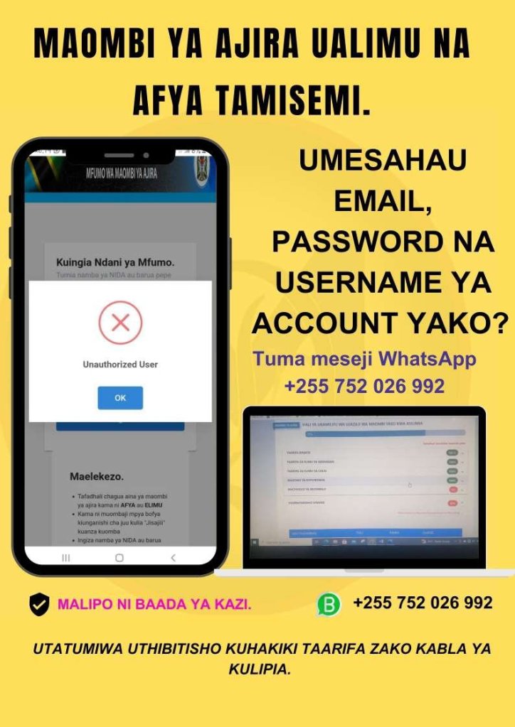 Tamisemi unauthorized user problem solved. Nimesahau password, username na email ya account yangu OTEAS tamisemi. 